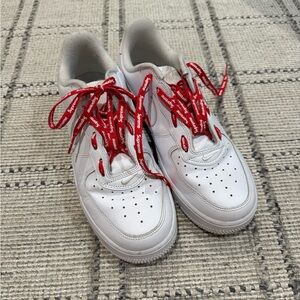 Men’s 7: Special Edition Nike Air Force One Supreme White and Red Sneakers